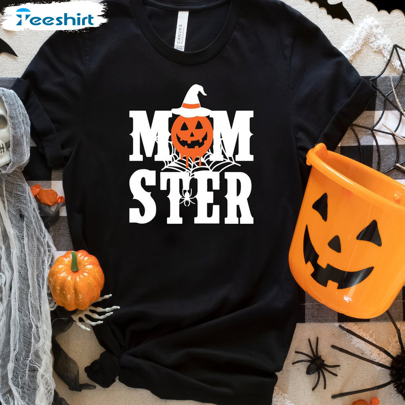 Halloween Momster Sweatshirt, Funny Halloween Shirt For Mom, Pumpkin And Bat Classic Tee Tops