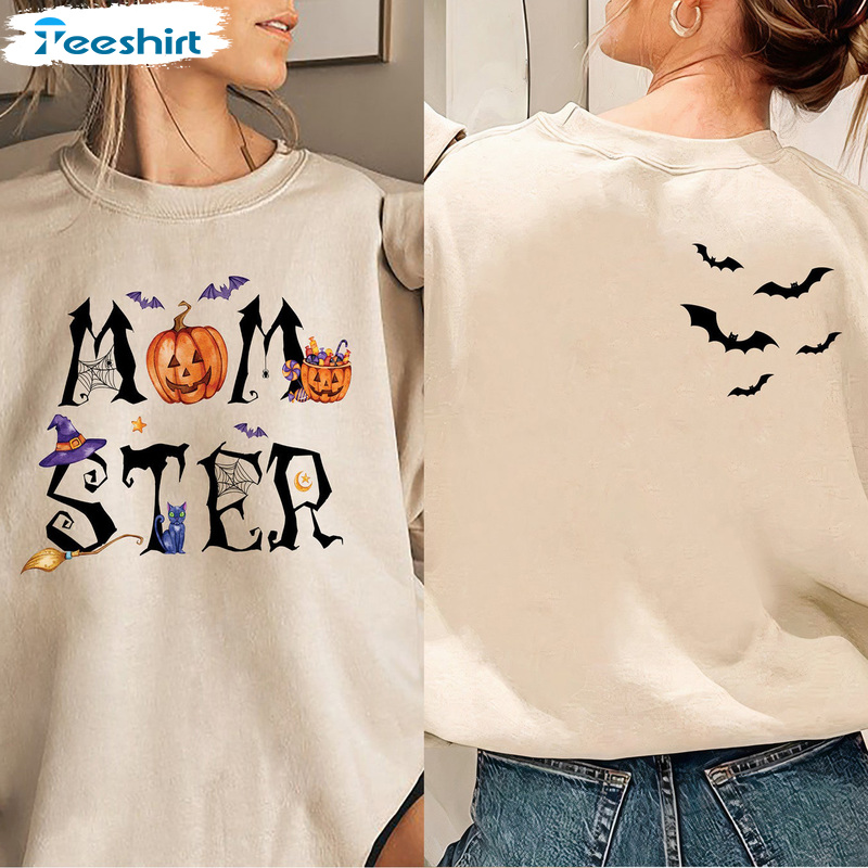 Momster Halloween Hoodie, Mama Sweatshirt, Halloween Pumpkin And Bat Graphic Art Shirt