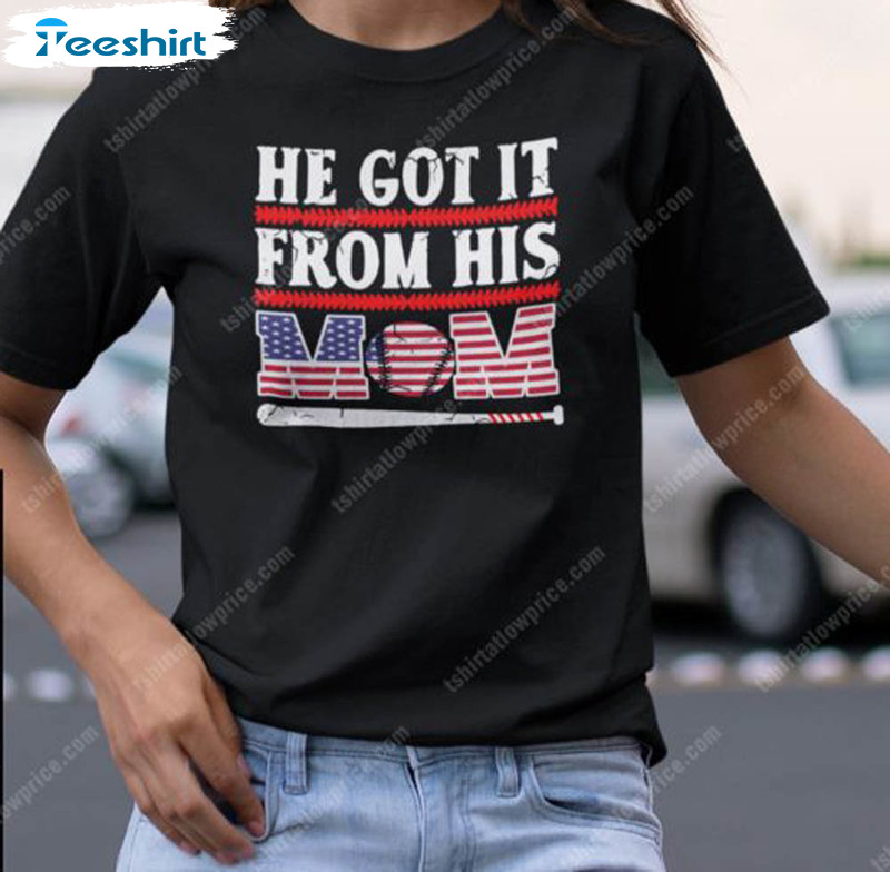 He Got It From His Baseball Mom American Flag Pattern Shirt