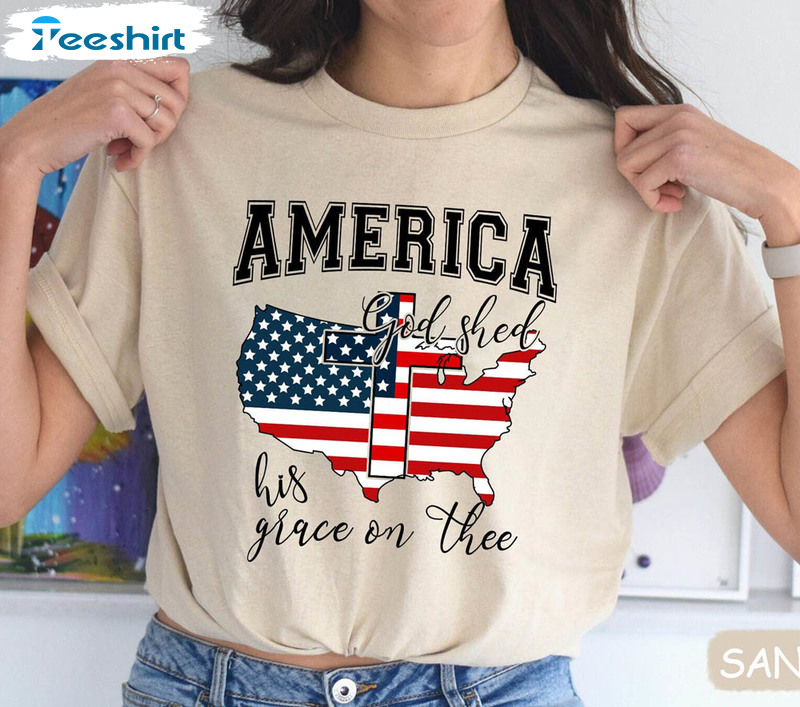 God Shed His Grace On Thee America Flag Map Shirt