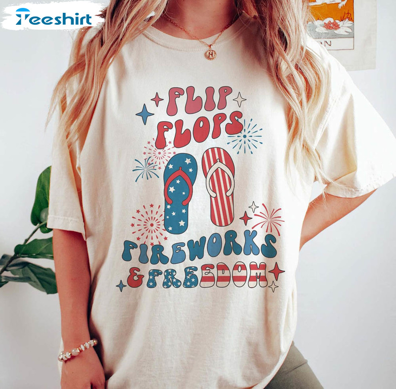 Flip Flops Fireworks Freedom Independence Day Retro Shirt