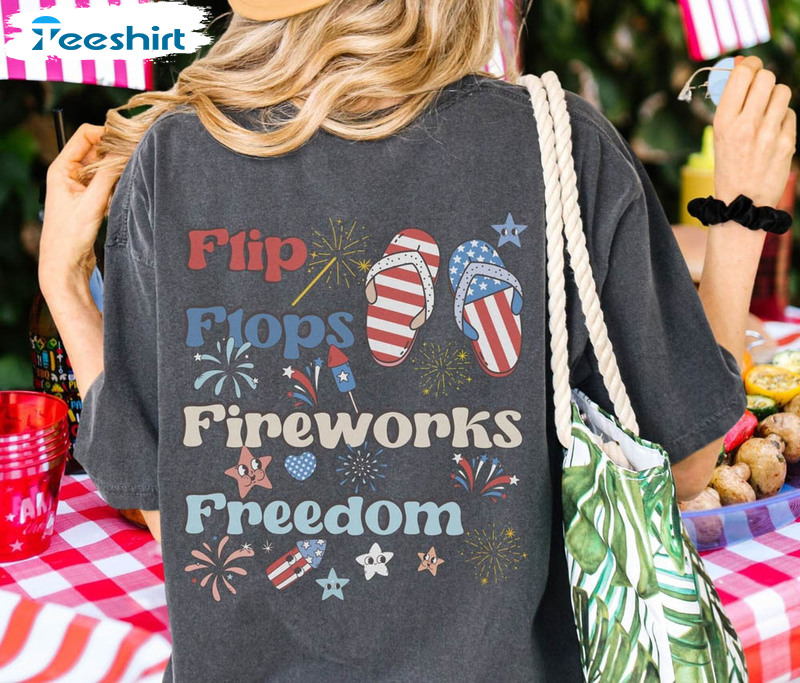 Retro Flip Flops Fireworks Freedom Matching Shirt