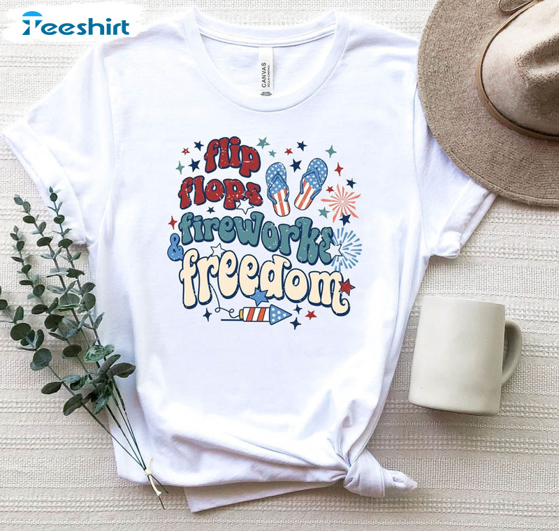 Flip Flops Fireworks Freedom 4th Of July Cute Shirt