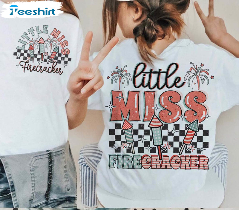 Little Miss Firecracker Groovy American 4th July Shirt