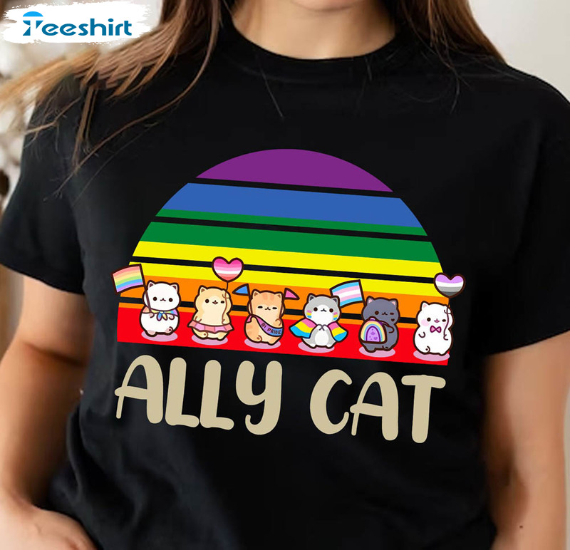 Pride Ally Cat Retro Rainbow Cat Pride Shirt