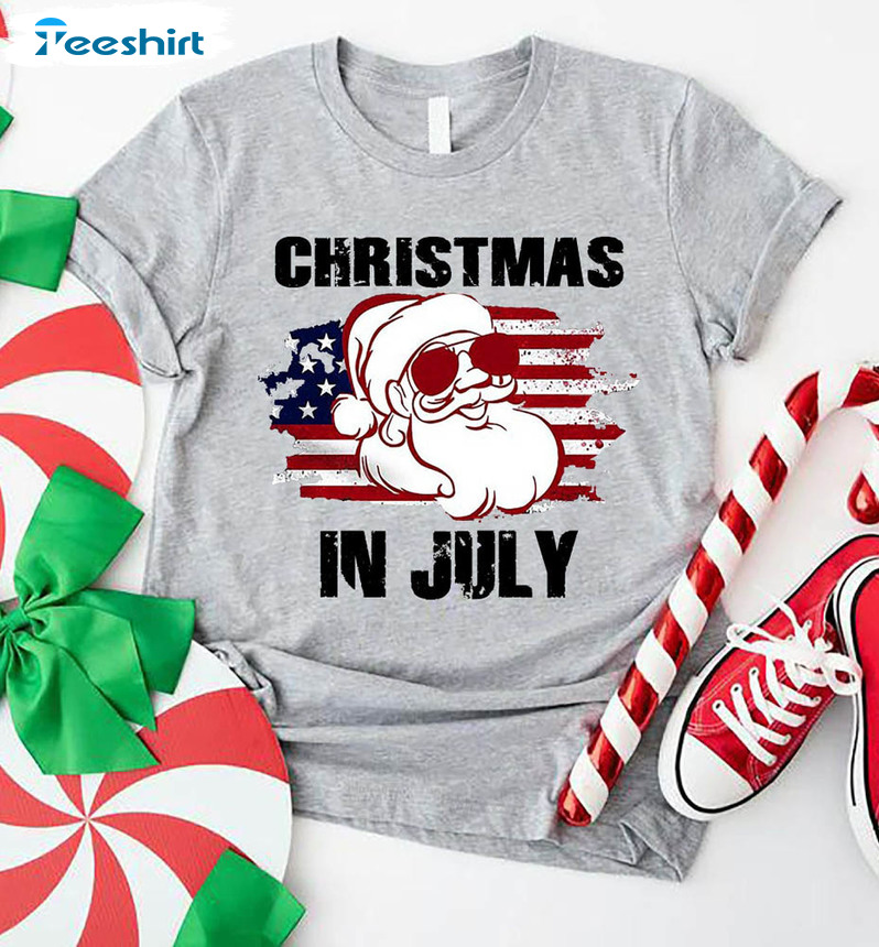 Santa Claus Christmas In July Us Flag Shirt