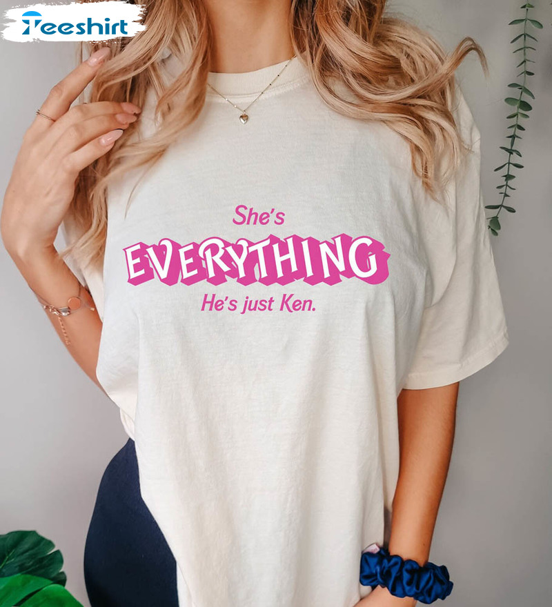 Barbie She's Everything He's Just Ken Shirt, Pink Barbie Short Sleeve Sweater