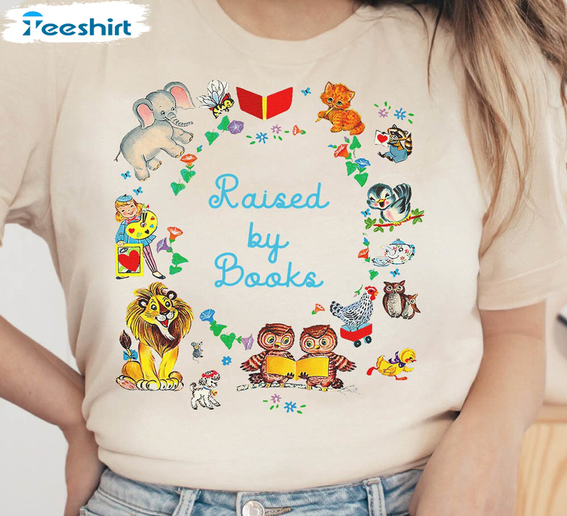 Raised By Books Golden Nostalgic Teacher Shirt