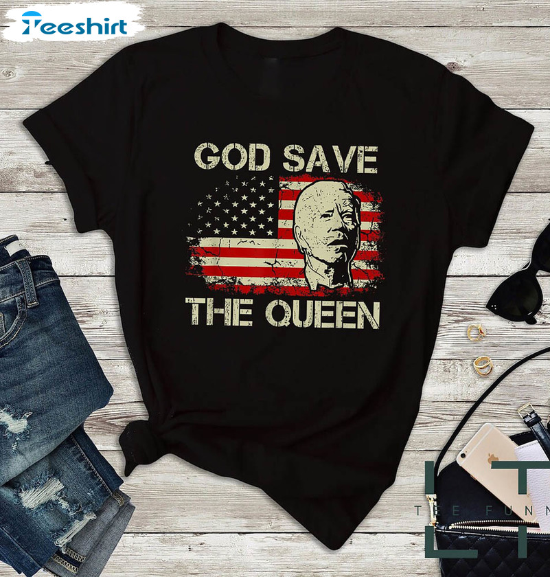 God Save The Queen Man Funny Shirt, Joe Biden American Flag Long Sleeve Tee Tops