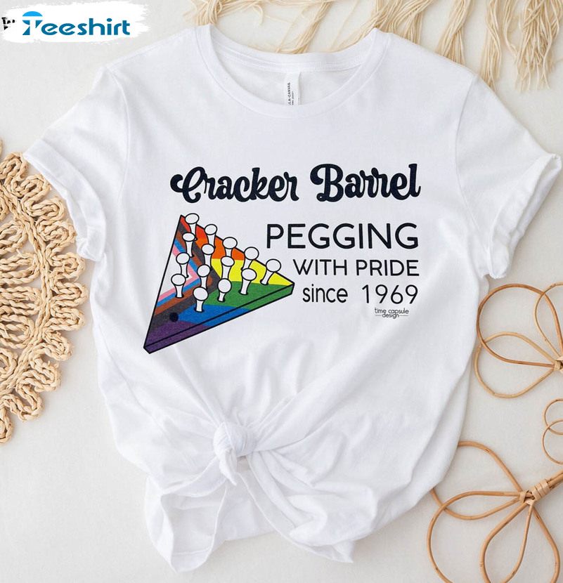 Cracker Barrel Pegging With Pride Since 1969 Shirt , Limited Pride Month Short Sleeve Unisex Hoodie