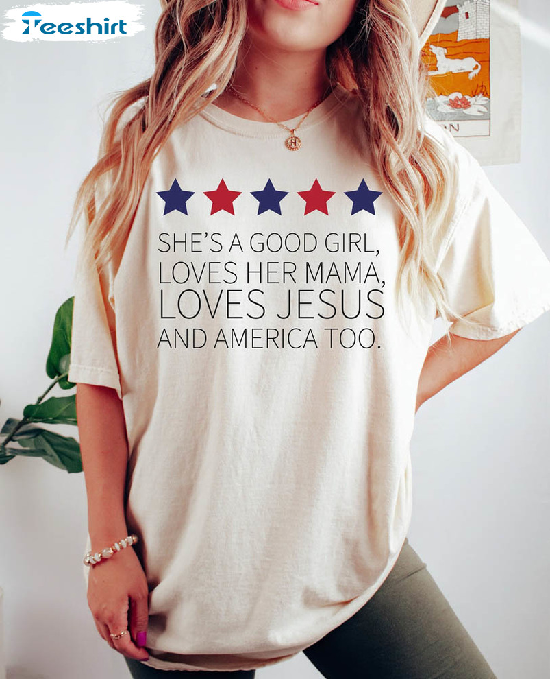 She's A Good Girl She's Loves Her Mama Memorial Day Shirt, 4th Of July Short Sleeve Unisex Hoodie