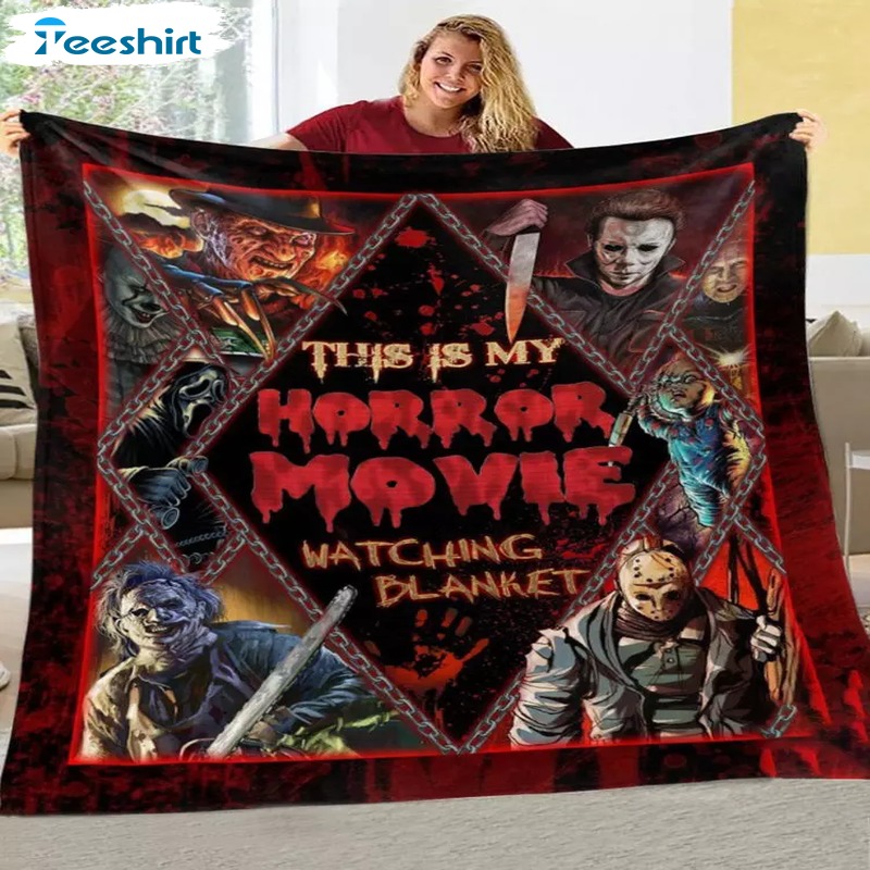 Horror Movie Halloween Blanket, Halloween Scary Movies Cozy Sherpa Plush Blankets For Bed Couch Sofa