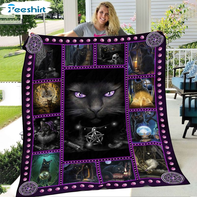 Beautiful Black Cat Blanket, Cool Halloween Cat Fuzzy Warm Throws For Winter Bedding 50''x60''