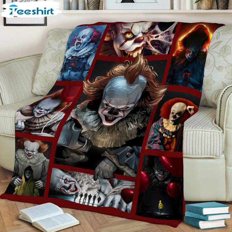Pennywise It Horror Character Blanket, Horror Movie Warm Cozy Fuzzy Throw Blanket For Bed And Couch