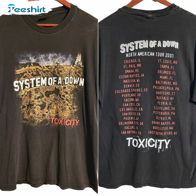 System Of A Down Toxicity Tour Shirt, Vintage Crewneck Tee Tops