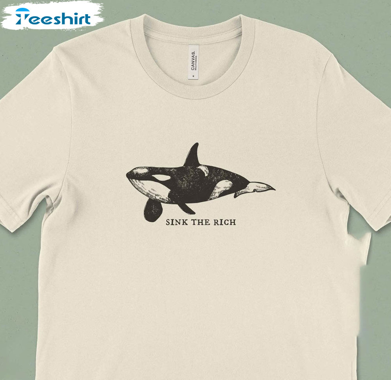 White Gladis Orca Attacks Eat The Rich Shirt, Sinking Boats Orca Whales Iberian Crewneck Short Sleeve