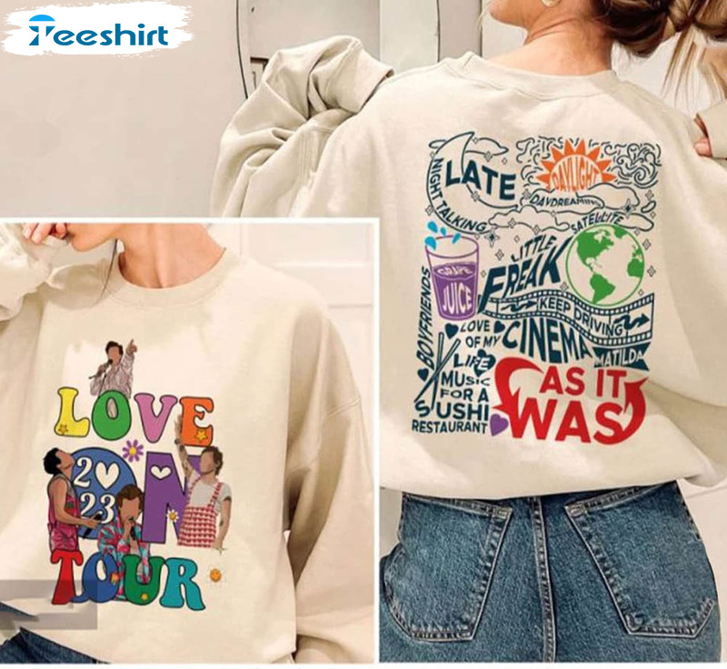 Love On Tour 2023 Colorful Shirt, Trendy Music Tour Tee Tops Long Sleeve