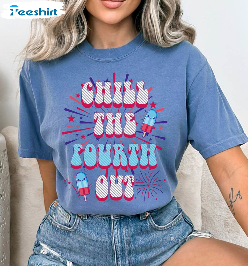 Groovy 4th Of July Shirt, Vintage Americana Chill The Fourth Out Crewneck Unisex Hoodie