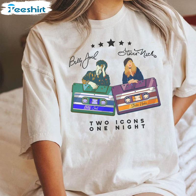 Vintage Cassette Tape Two Icons One Night Shirt, Night Bill Joel And Nick Stevie Tour Unisex T-shirt Crewneck