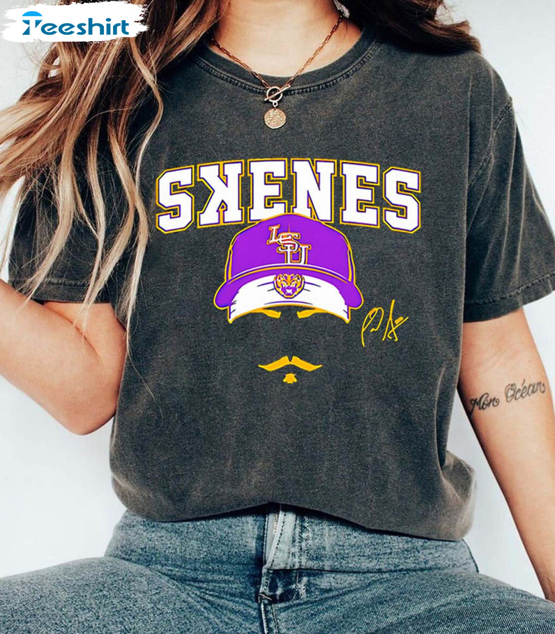 Top Lsu Baseball Paul Skenes Stache Shirt, Trendy Short Sleeve Tee Tops