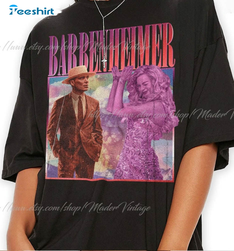 Barbenheimer Vintage Shirt, Cillian Murphy Margot Robbie Crewneck Long Sleeve