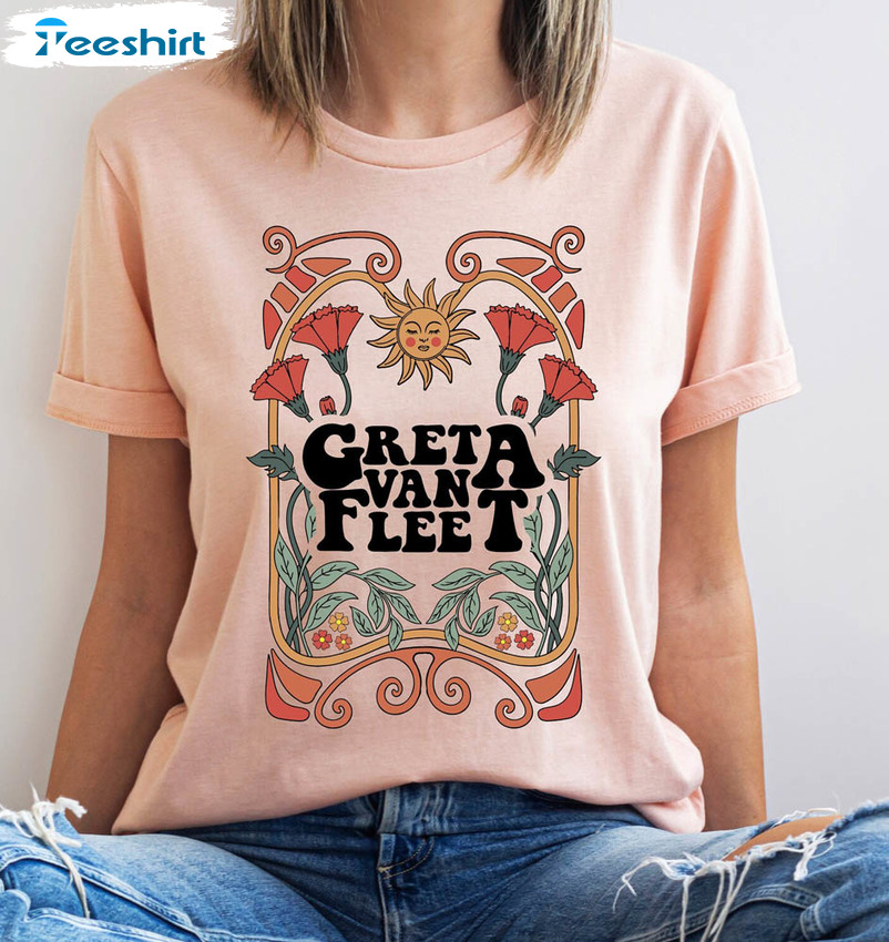 Greta Van Fleet Shirt , Dream In Gold Floral Sweater Short Sleeve