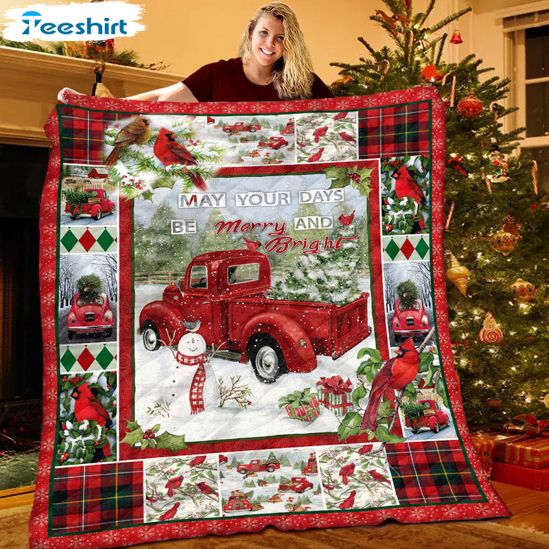 Red Truck And Snowman Blanket, Christmas Cardinals Blanket Throw Comfort Warmth Soft Cozy