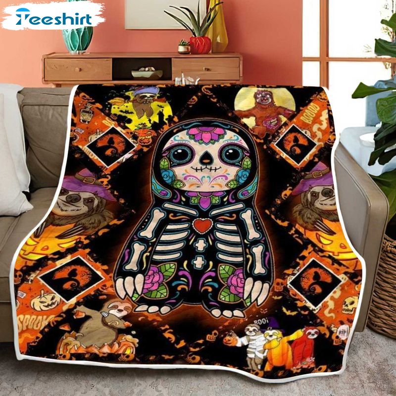 Halloween Sloth Cute Blanket, Colorful Sloth Skeleton Lightweight Fuzzy Cozy Warm Throw Blanket 50''x60''