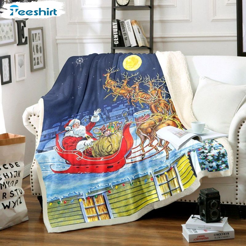Claus With A Sack Of Gifts Blanket, Christmas Reindeer Soft Micro Fleece Blanket For Bed Couch Living Room