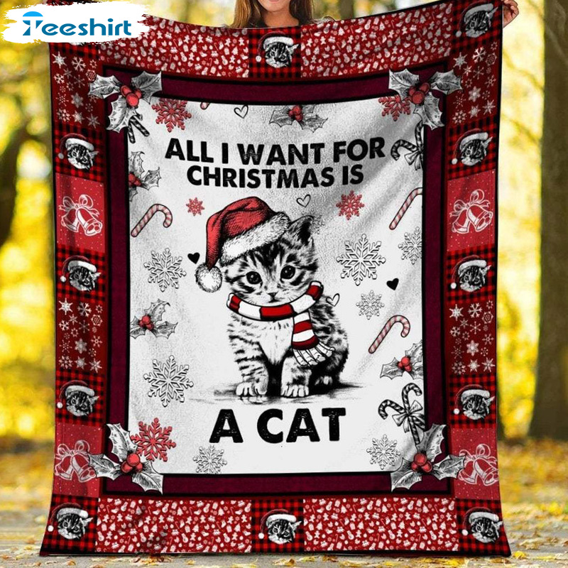 Cat Xmas Blanket, Cute Christmas Cat Blanket For Boys &Girls Gift Ideas