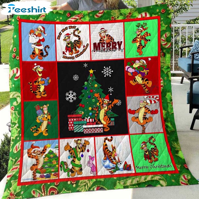 Funny Tigger Christmas Blanket, Christmas Trees And Gifts Warm Cozy Fuzzy Throw Blanket For Bed And Couch