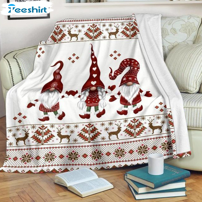 Christmas Gnomes Blanket, Snowflake And Reindeer Soft Micro Fleece Blanket For Bed Couch Living Room