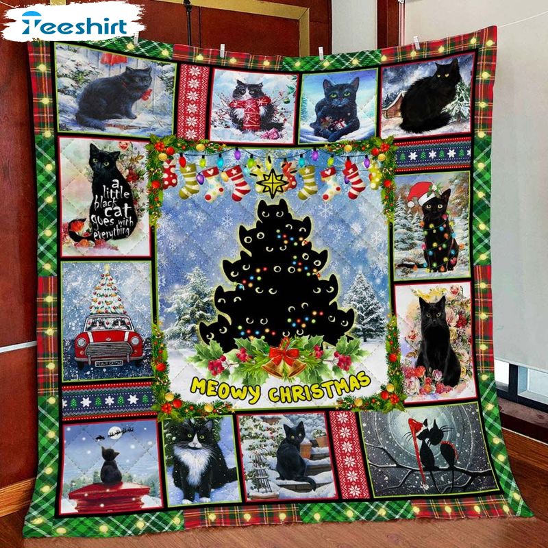 Christmas Black Cat Blanket, Meowy Christmas Soft Micro Fleece Blanket For Bed Couch Living Room