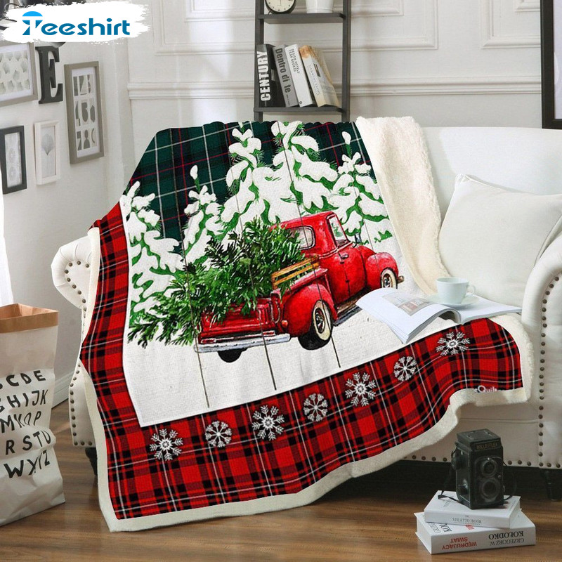 Red Truck Christmas Blanket, Snowflake Pattern Soft Micro Fleece Blanket For Bed Couch Living Room