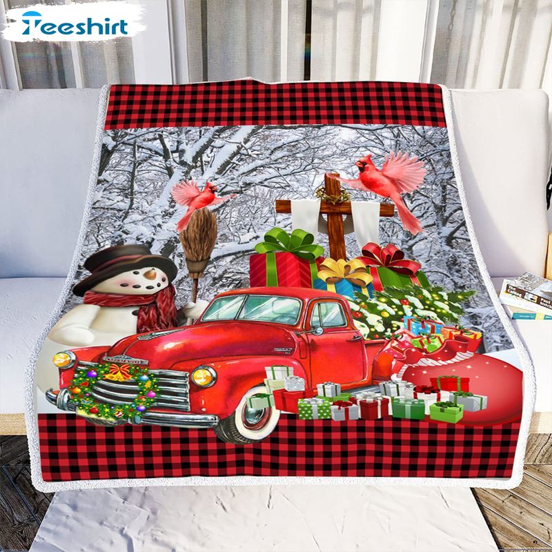 Snowman And Red Truck Blanket, Christmas Cardinal And Gifts Blanket For Boys &Girls Gift Ideas
