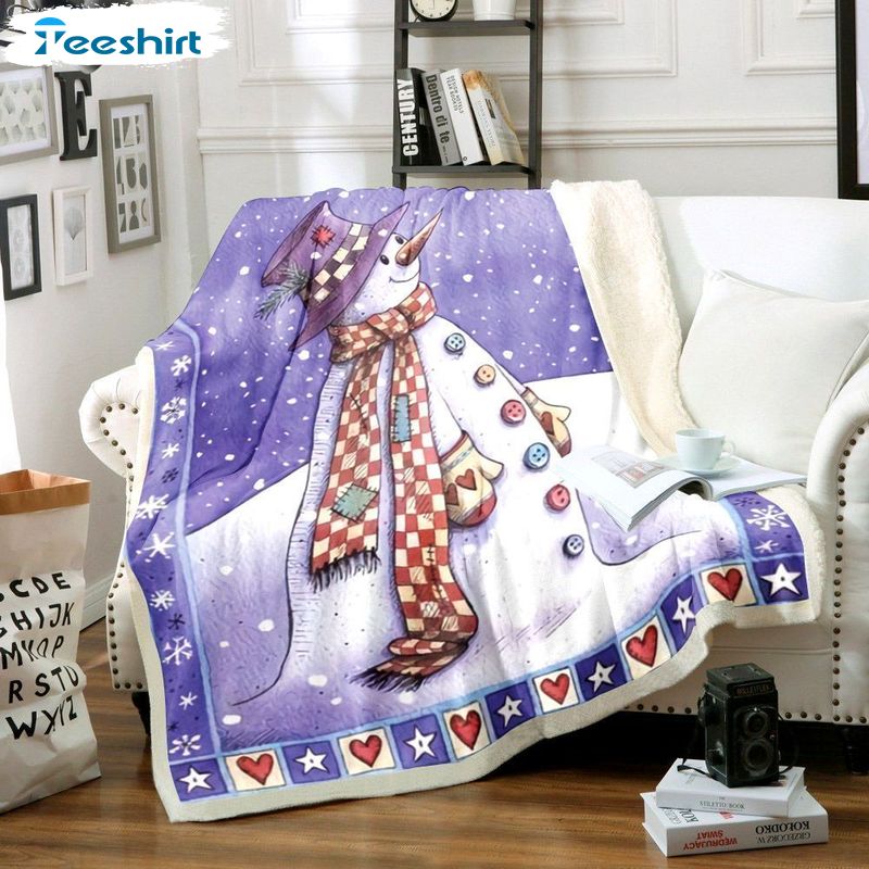 Snowman In Purple Hat Blanket, Christmas Snowflake Warm Cozy Fuzzy Throw Blanket For Bed And Couch