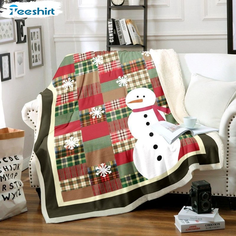 Christmas Snowman Blanket, Snowflakes Checkered Soft Micro Fleece Blanket For Bed Couch Living Room