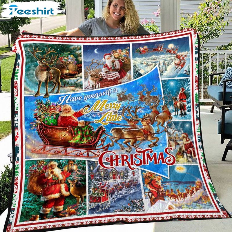 Santa Claus And Reindeer Blanket, Beautiful Christmas Reindeer Blanket Gifts For Kids And Adults, Used For Sofa Bed Travel Camping
