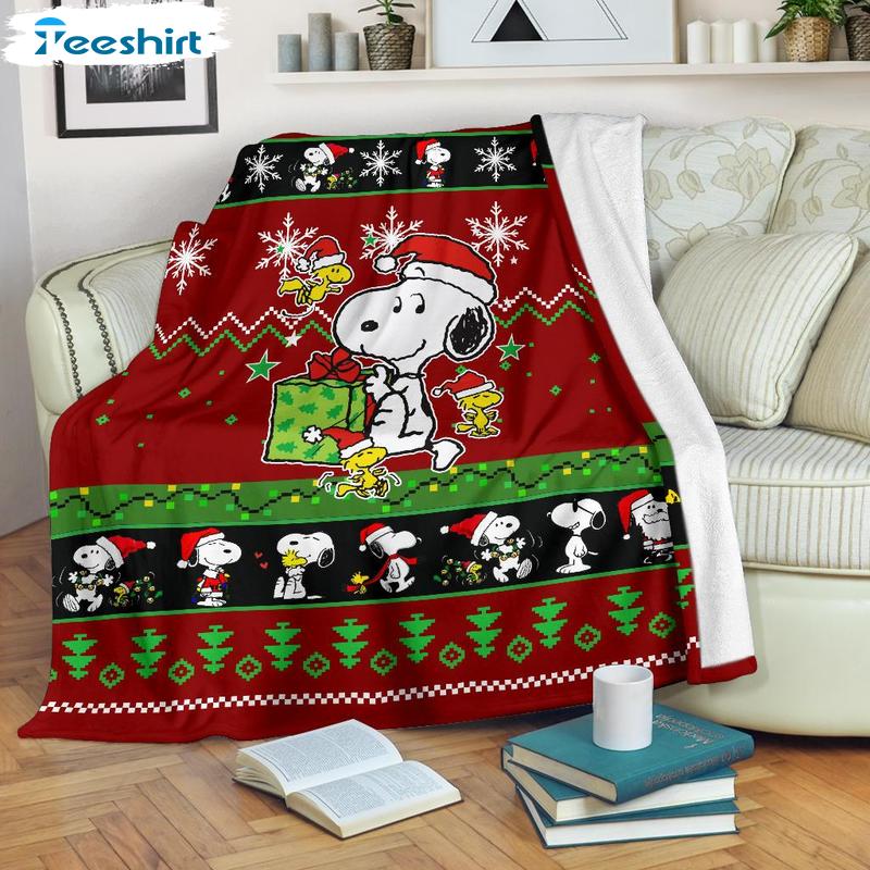Christmas Snoopy Blanket, Funny Snoopy And Snowflake Pattern Throw Blanket For Couch Bed Sofa Decoration