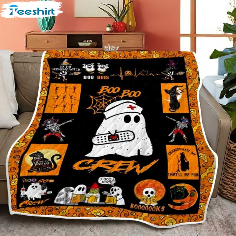 Ghost Boo Nurse Blanket, Halloween Skeleton Cat Cozy Sherpa Plush Blanket For Bed Couch Sofa