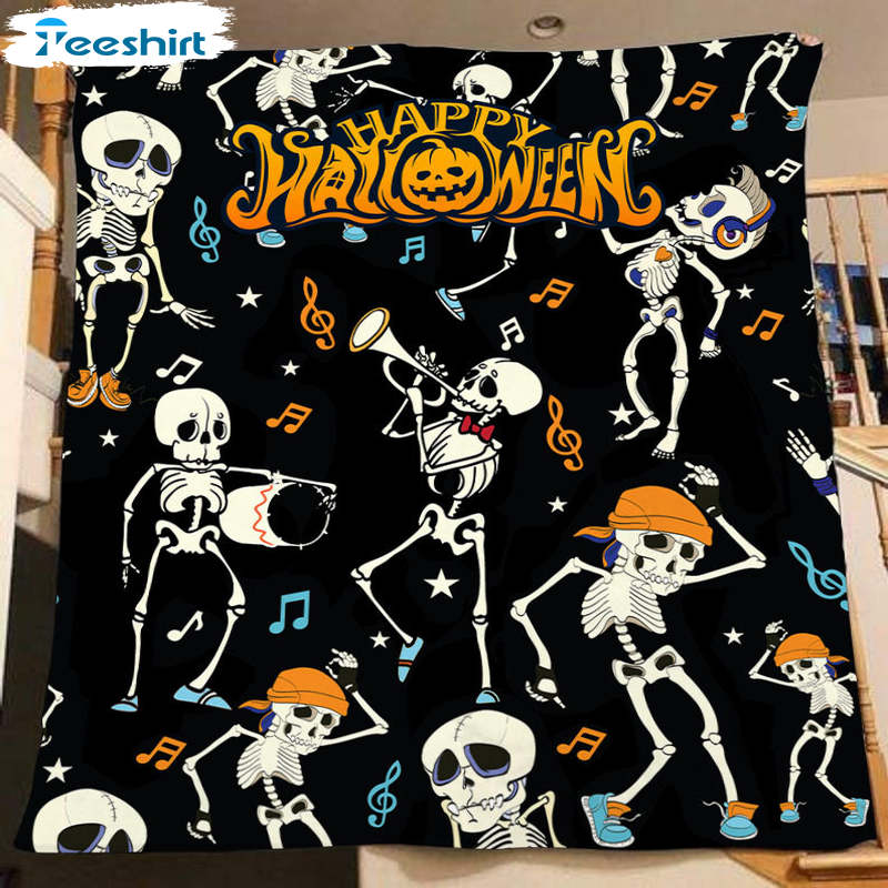 Funny Dancing Skeleton Blanket, Halloween Spooky Skull Lightweight Fuzzy Cozy Warm Throw Blanket 50''x60''