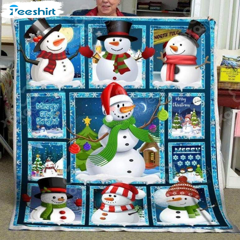 Funny Snowman Pattern Blanket, Merry And Bright Super Soft Cozy Warm Blanket For Couch Chair Bed Sofa Office