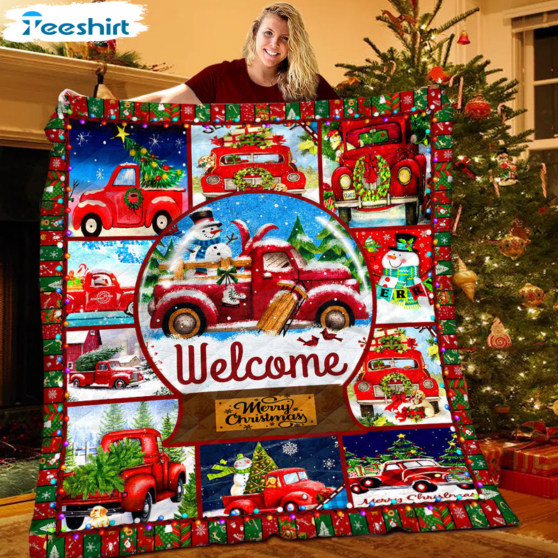 Red Truck And Snowman Blanket, Merry Christmas Lightweight Fuzzy Cozy Warm Throw Blanket