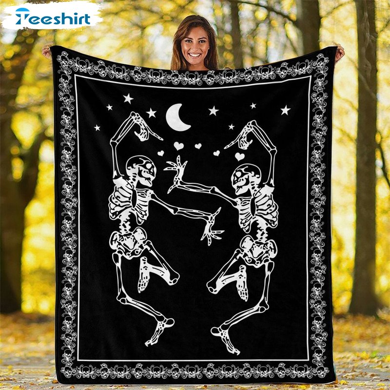 Couple Skeleton Halloween Blanket, Halloween Moon Stars Warm Cozy Fuzzy Throw Blanket For Bed And Couch