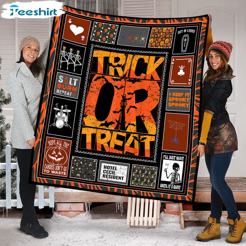 Trick Or Treat Art Blanket, Halloween Pumpkin And Skeleton Lightweight Fuzzy Cozy Warm Throw Blanket 50''x60''