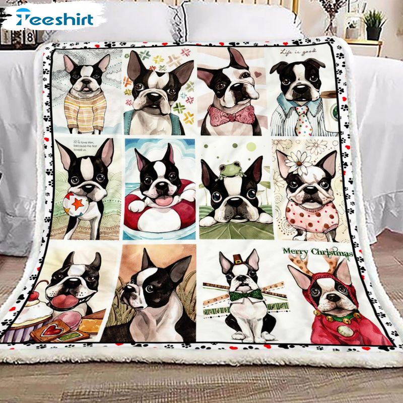 Boston Terrier Christmas Blanket, Cute Dog Pattern Blanket For Boys &Girls Gift Ideas