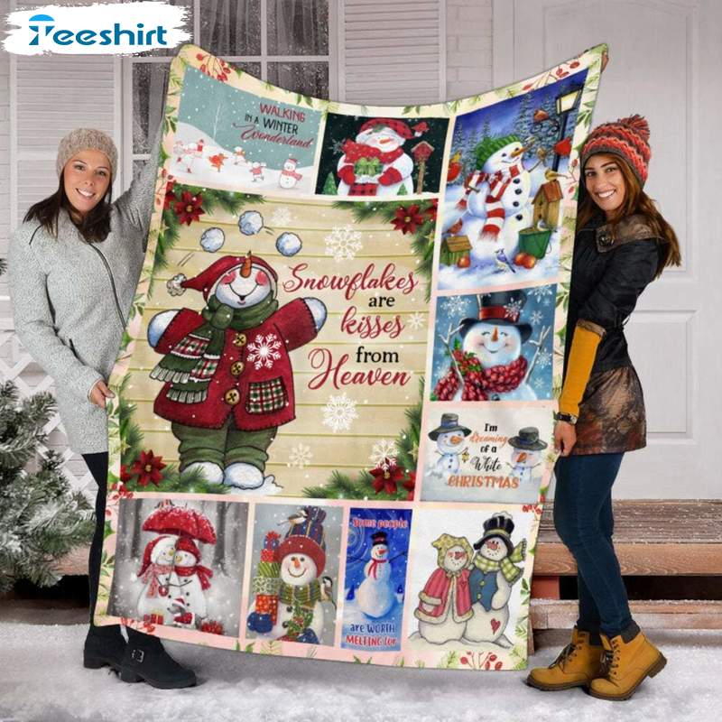Snowman Christmas Fleece Blanket, X Mas Snowflake Fuzzy Warm Throw Blanket For Winter