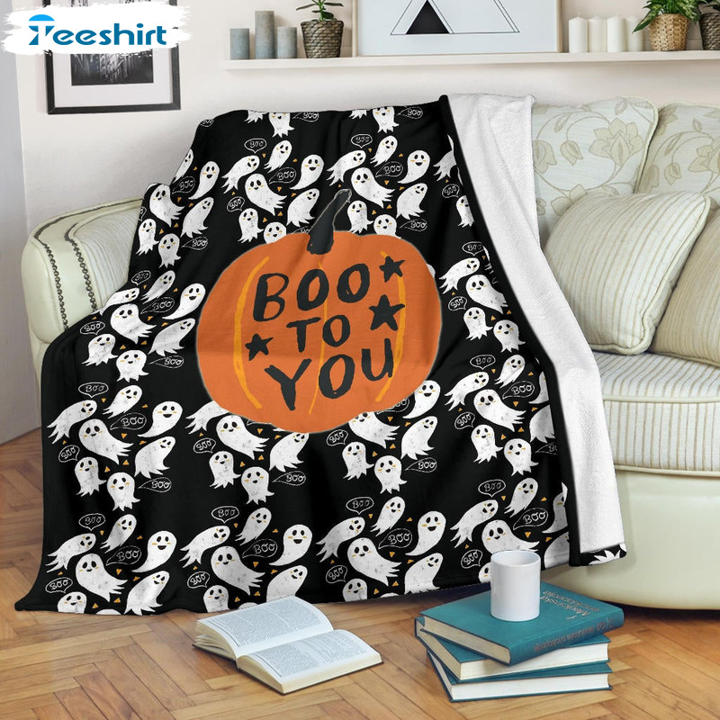 Boo To You Cute Ghost Blanket, Halloween Boo Ghost Fuzzy Warm Throws For Winter Bedding 50''x60''