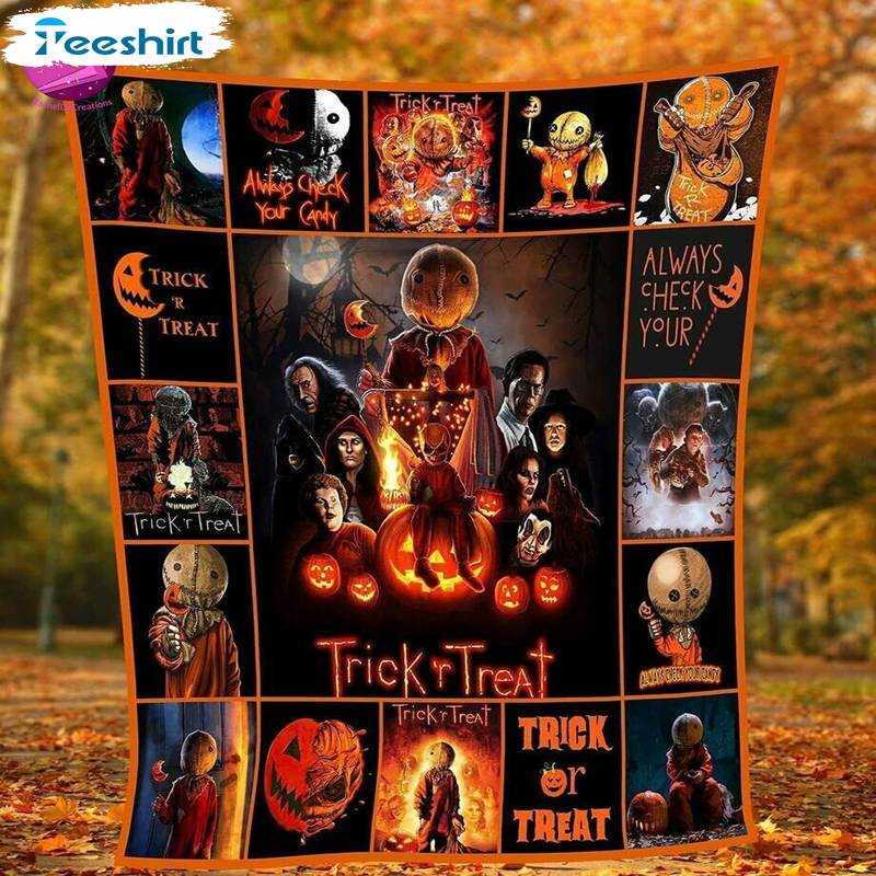 Trick Or Treat Halloween Blanket, Halloween Horror Movie Cozy Sherpa Plush Blanket For Bed Couch Sofa