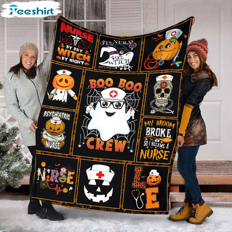 Boo Crew Blanket, Halloween Nurse Witches Fuzzy Warm Throw Blanket For Winter